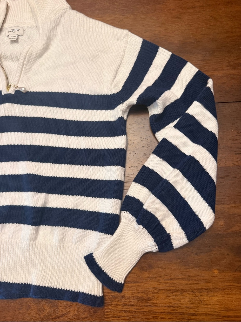 J. Crew Striped Half-Zip Sweater with Pearl Zipper in Blue and Cream - Picture 6 of 10